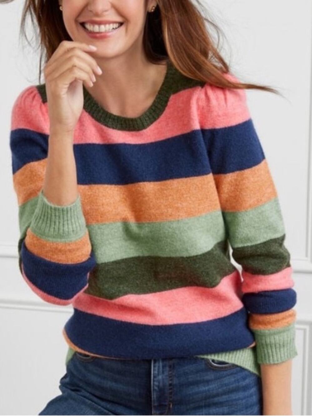 Talbots Women's Multicolor Striped Crewneck Sweater Pink Navy Green Size Small